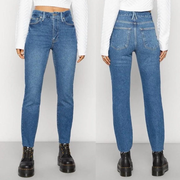 Good American Good Classic‎ Slim Straight Jean 10/30 Blue 940 Wash Raw Hem - Picture 1 of 8